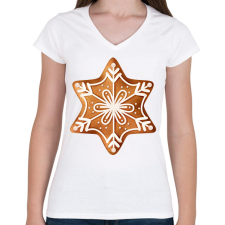 PRINTFASHION Mézeskalács csillag - Női V-nyakú póló - Fehér női póló