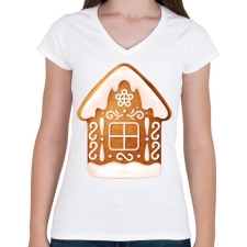 PRINTFASHION Mézeskalács ház - Női V-nyakú póló - Fehér női póló