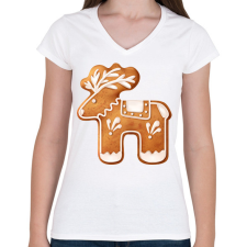 PRINTFASHION Mézeskalács szarvas - Női V-nyakú póló - Fehér női póló