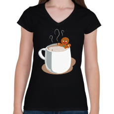 PRINTFASHION Mézi jakuzzi - Női V-nyakú póló - Fekete