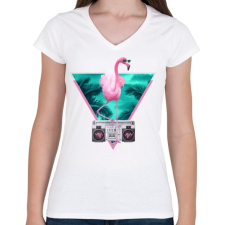 PRINTFASHION Miami flamingo - Női V-nyakú póló - Fehér női póló