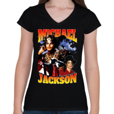 PRINTFASHION Michael Jackson - Női V-nyakú póló - Fekete női póló