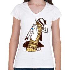 PRINTFASHION Michael Jackson tower - Női V-nyakú póló - Fehér női póló