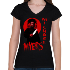 PRINTFASHION MICHAEL MYERS - Női V-nyakú póló - Fekete