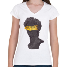 PRINTFASHION Michelangelo - Dávid szobor arannyal - Női V-nyakú póló - Fehér női póló