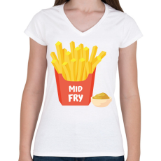PRINTFASHION Mid Fry - Középső tesó - Női V-nyakú póló - Fehér