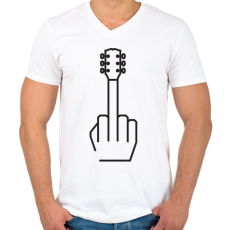 PRINTFASHION Middle finger - Gitáros minta - Férfi V-nyakú póló - Fehér