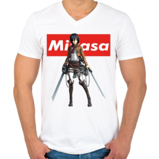 PRINTFASHION Mikasa Ackerman - Férfi V-nyakú póló - Fehér