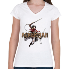 PRINTFASHION Mikasa minta (AOT) - Női V-nyakú póló - Fehér