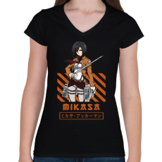 PRINTFASHION Mikasa - Női V-nyakú póló - Fekete