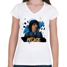 PRINTFASHION Mike - Stranger Things - Női V-nyakú póló - Fehér női póló