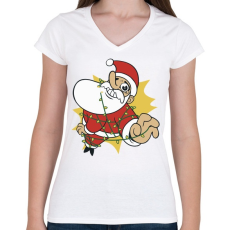 PRINTFASHION Mikulás a pácban - Női V-nyakú póló - Fehér