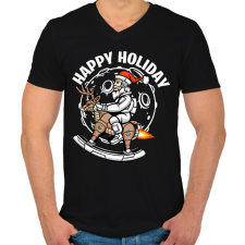 PRINTFASHION Mikulás az űrben - Férfi V-nyakú póló - Fekete férfi póló