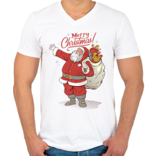 PRINTFASHION Mikulás - Férfi V-nyakú póló - Fehér férfi póló