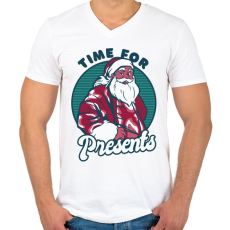 PRINTFASHION Mikulás - ideje ajándékozni - Férfi V-nyakú póló - Fehér