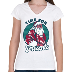 PRINTFASHION Mikulás - ideje ajándékozni - Női V-nyakú póló - Fehér