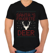 PRINTFASHION Mikulás kedvenc szarvasa - Férfi V-nyakú póló - Fekete férfi póló