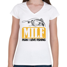 PRINTFASHION MILF horgász - Női V-nyakú póló - Fehér női póló