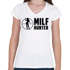 PRINTFASHION Milf hunter - Női V-nyakú póló - Fehér