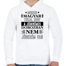 PRINTFASHION Minden magyar tudja - Férfi kapucnis pulóver - Fehér férfi pulóver, kardigán