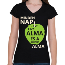 PRINTFASHION minden-nap-egy-alma-white-green - Női V-nyakú póló - Fekete