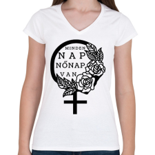 PRINTFASHION Minden nap - Női V-nyakú póló - Fehér női póló