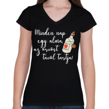 PRINTFASHION Mindennap egy alma - Női V-nyakú póló - Fekete női póló