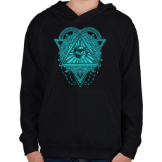 PRINTFASHION Mindent látó szem - Gyerek kapucnis pulóver - Fekete