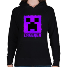 PRINTFASHION Minecraft creeper lila - Női kapucnis pulóver - Fekete