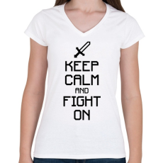PRINTFASHION Minecraft - Csak nyugi és harcolj! - Női V-nyakú póló - Fehér