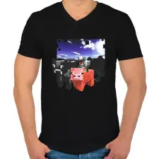 PRINTFASHION minecraft farm állatok (képregény stílus) - Férfi V-nyakú póló - Fekete férfi póló