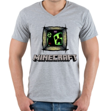 PRINTFASHION Minecraft - Férfi V-nyakú póló - Sport szürke férfi póló