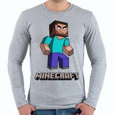PRINTFASHION Minecraft - Herobrine - Férfi hosszú ujjú póló - Sport szürke