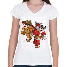 PRINTFASHION Minecraft Karácsony - Női V-nyakú póló - Fehér női póló