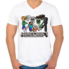 PRINTFASHION Minecraft karakterek - Férfi V-nyakú póló - Fehér