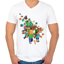 PRINTFASHION Minecraft karakterek - Férfi V-nyakú póló - Fehér férfi póló