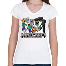 PRINTFASHION Minecraft karakterek - Női V-nyakú póló - Fehér
