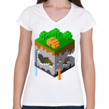 PRINTFASHION Minecraft map - Női V-nyakú póló - Fehér női póló