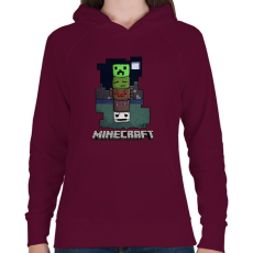 PRINTFASHION Minecraft - Női kapucnis pulóver - Bordó