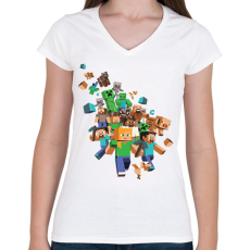 PRINTFASHION Minecraft - Női V-nyakú póló - Fehér