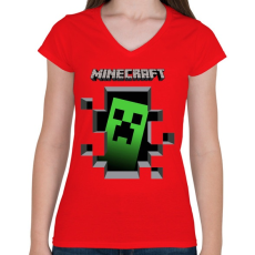 PRINTFASHION Minecraft - Női V-nyakú póló - Piros