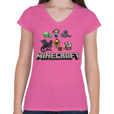 PRINTFASHION Minecraft - Női V-nyakú póló - Rózsaszín