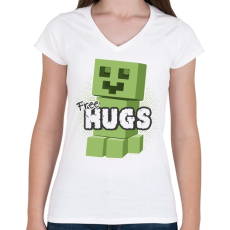 PRINTFASHION Minecraft ölelés - Női V-nyakú póló - Fehér