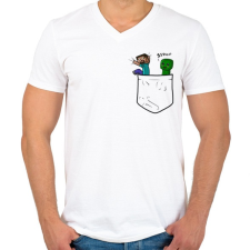 PRINTFASHION Minecraft Pocket - Férfi V-nyakú póló - Fehér férfi póló