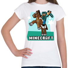 PRINTFASHION Minecraft Steve lovas póló - Női póló - Fehér női póló
