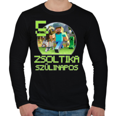 PRINTFASHION Minecraft születésnap - Egyedi névvel - Férfi hosszú ujjú póló - Fekete