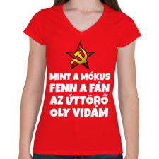 PRINTFASHION MINT A MÓKUS FENN A FÁN - Női V-nyakú póló - Piros női póló