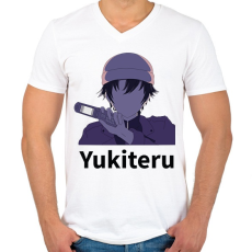 PRINTFASHION Mirai Nikki - Yukiteru - Férfi V-nyakú póló - Fehér