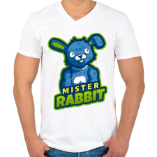PRINTFASHION Mister Rabbit - Férfi V-nyakú póló - Fehér férfi póló