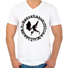 PRINTFASHION misztikus-sárkányos logo  - Férfi V-nyakú póló - Fehér férfi póló